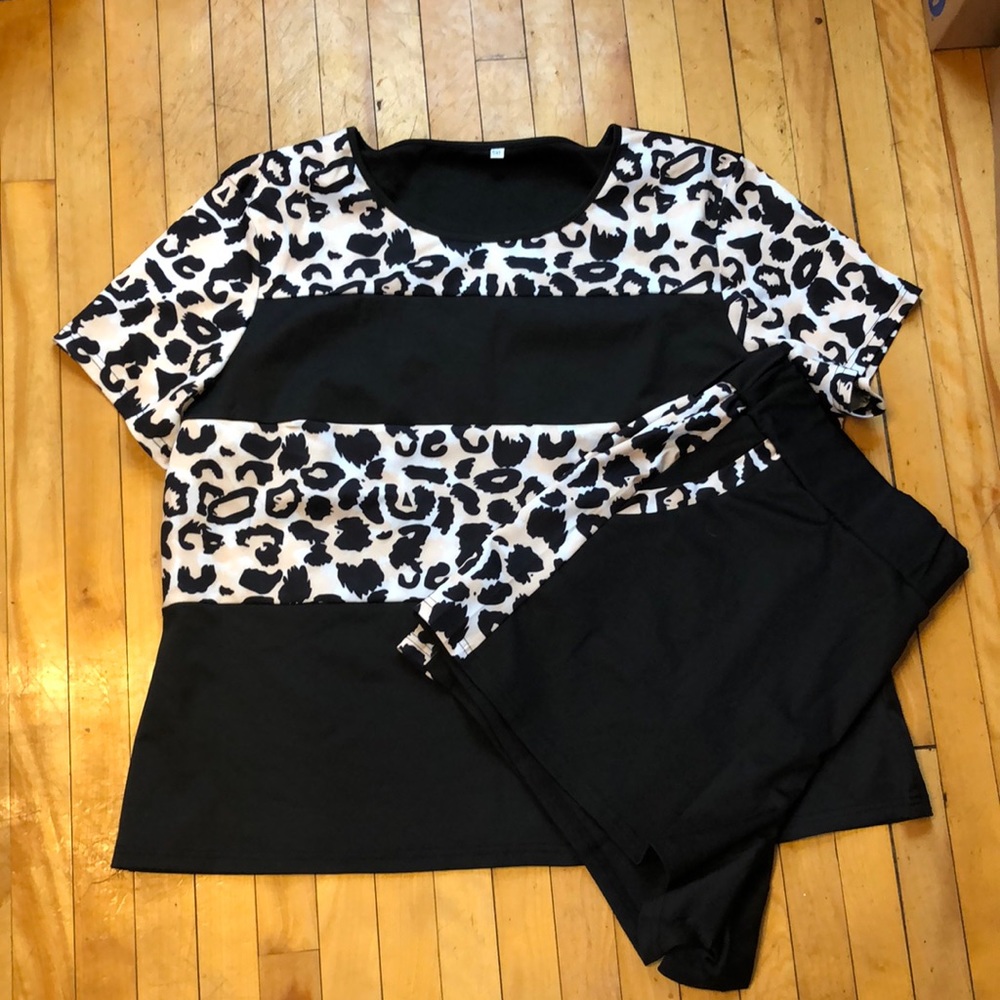 Short set black & leopard print 5x